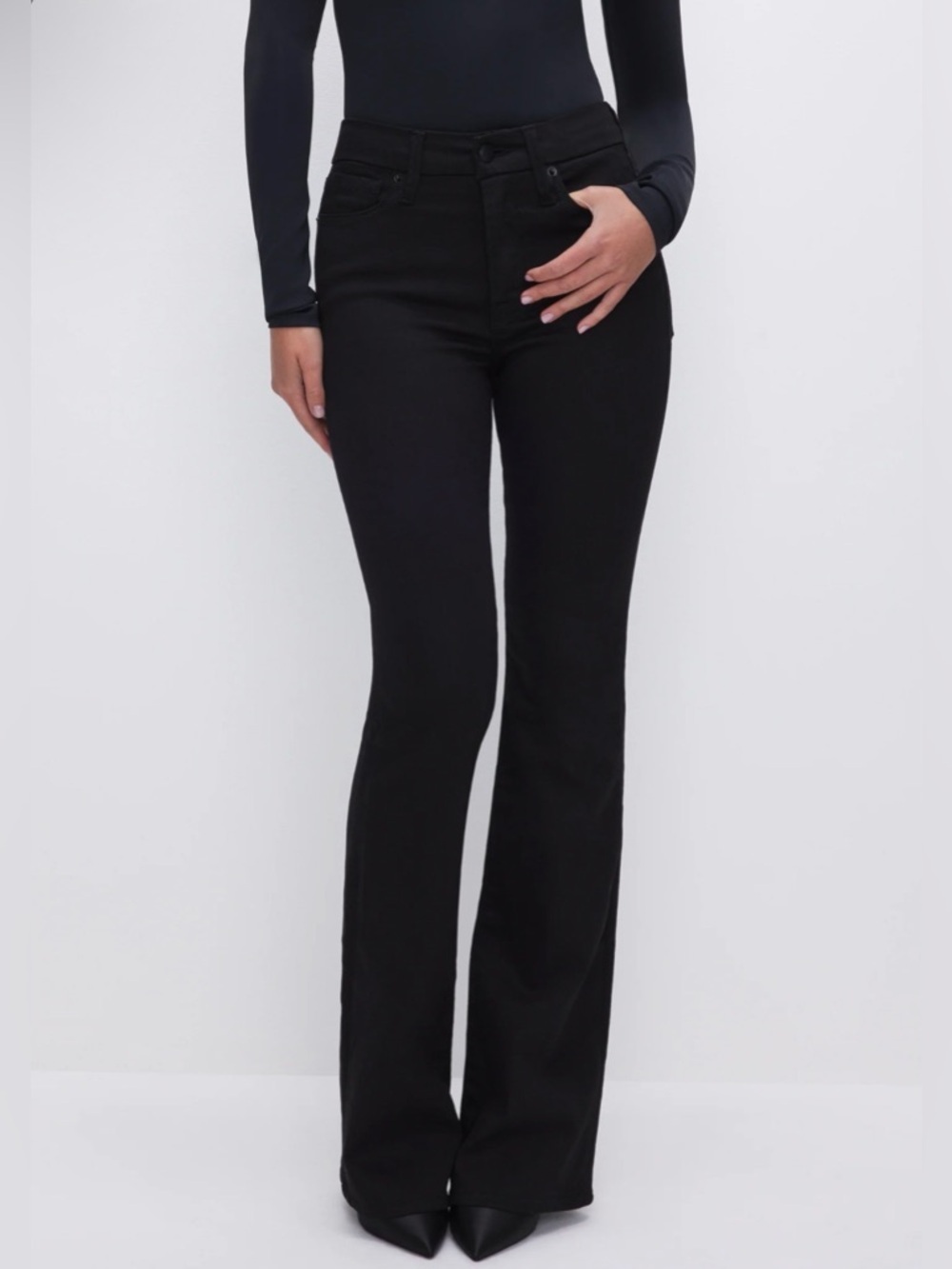 Good American Good Classic Boot Black High-Rise Bootcut Jeans Sz 4/27 - Picture 3 of 9